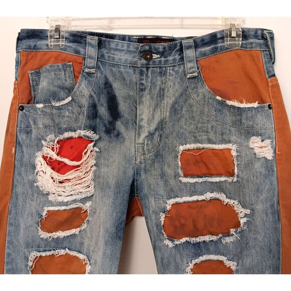 Vtg Y2K Shorts Jorts 36 Denim Acid Wash Loose Skater Grunge HipHop Distressed - Picture 4 of 12